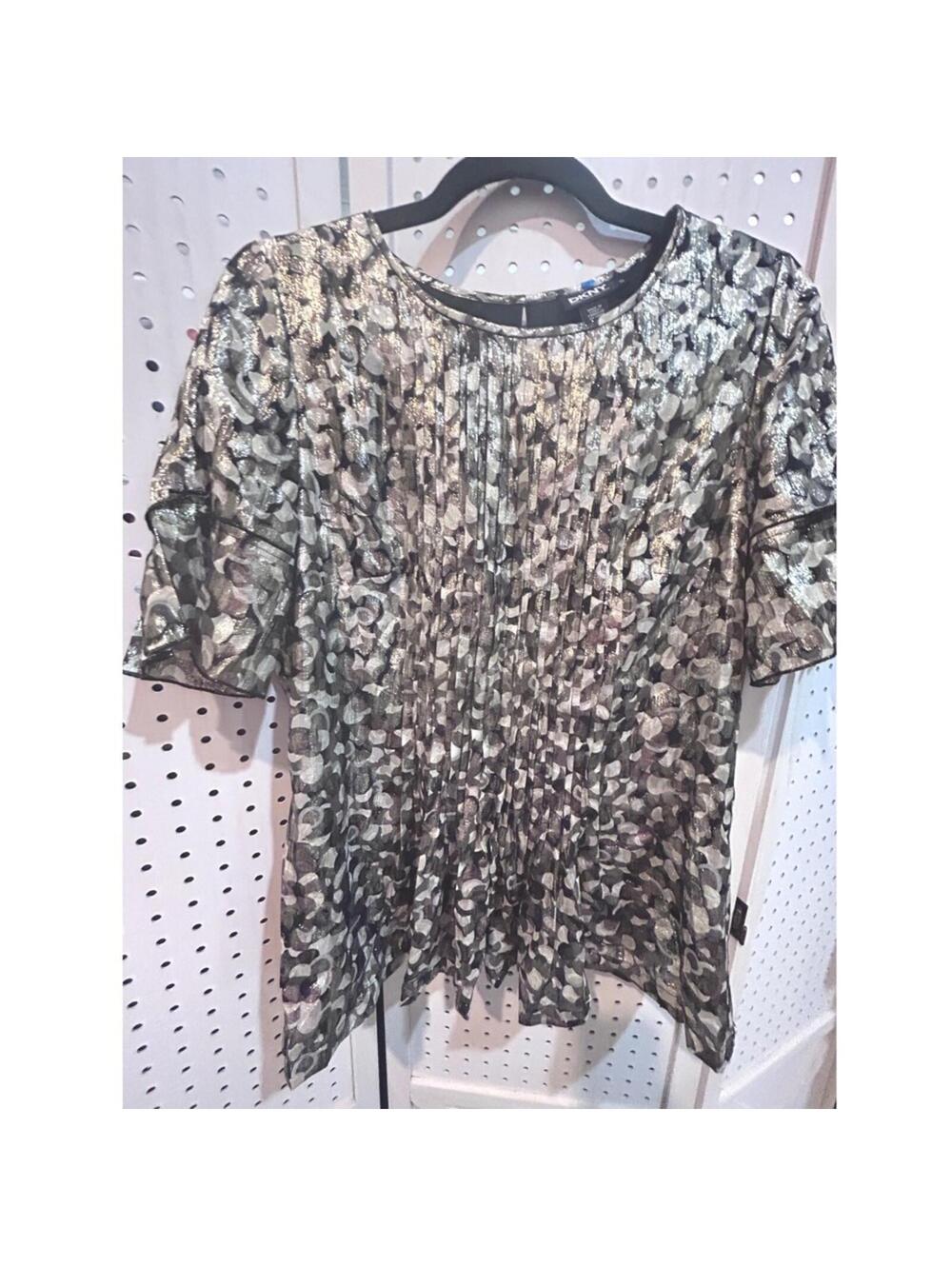 :) DKNY Donna Karan New York Women's Metallic Print Pleated  Top Size 10 [COPY]